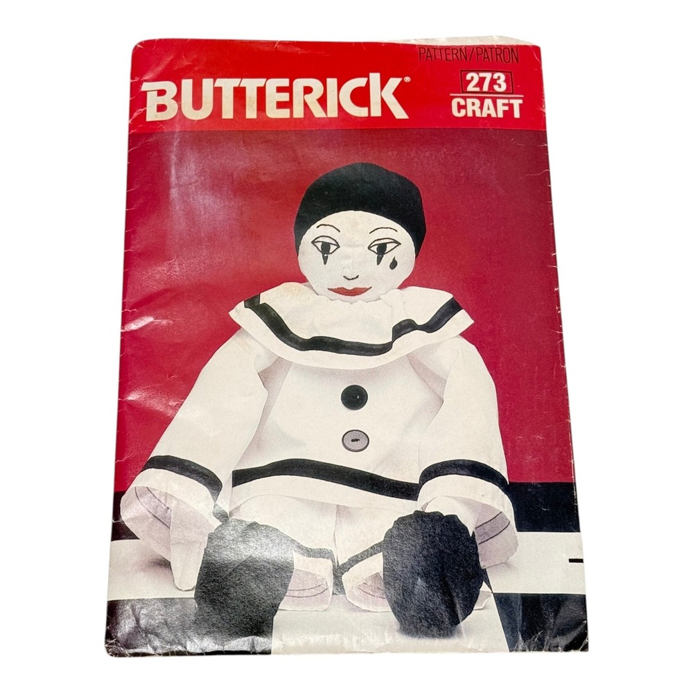 Butterick Sewing Pattern 273‎ OS White Pierrot Clown Doll 21 Inch Vintage Craft